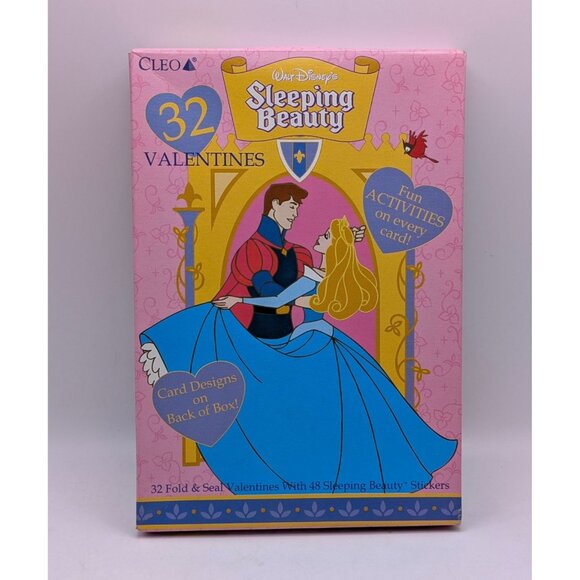 NEW Disney Sleeping Beauty Valentines Day Cards 32 Count Vintage Cleo VTG 90s - Picture 2 of 3